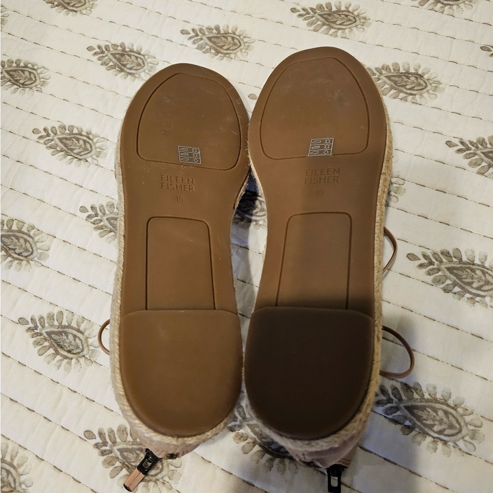 EILEEN FISHER UEC Sz 10 Leather Lace Up D'Orsay Espadrille Latte Sandal Nude - Picture 15 of 16